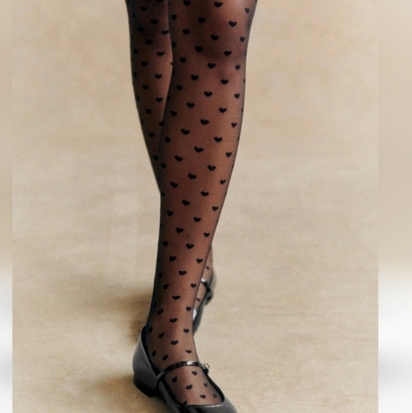 Sezane Black Heart Patterned Hosiery - Picture 7 of 8